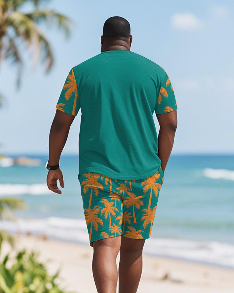 Big & Tall Green Hawaiian Graphic T-Shirt Shorts Set for big men view 4