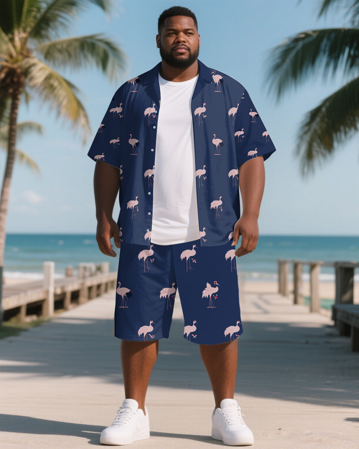 Big & Tall Hawaiian T-Shirt Shorts Set for big men view 1