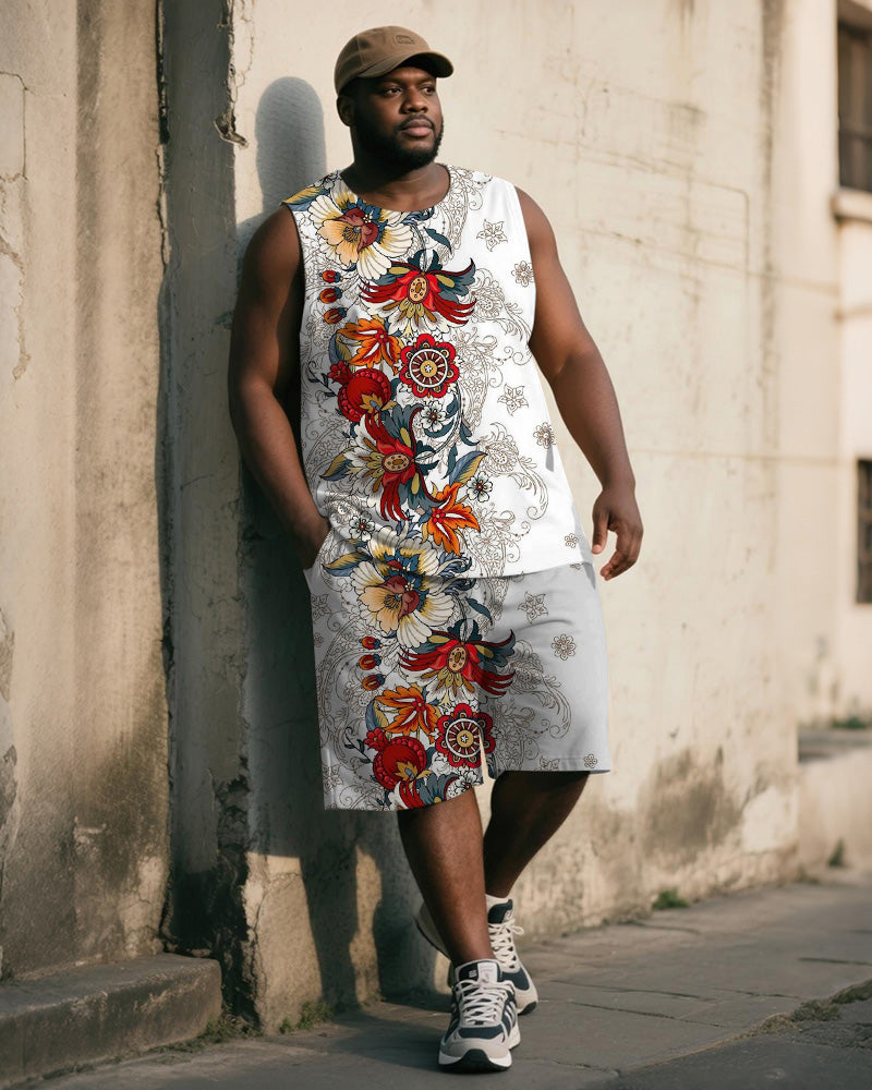 Big & Tall White Graphic Floral Two-piece Set for big men view 1