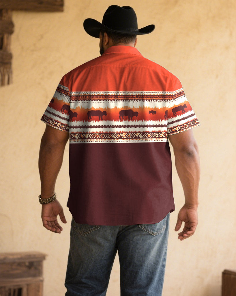 Big & Tall Red Western Denim Short Sleeve Shirt for big men view 2
