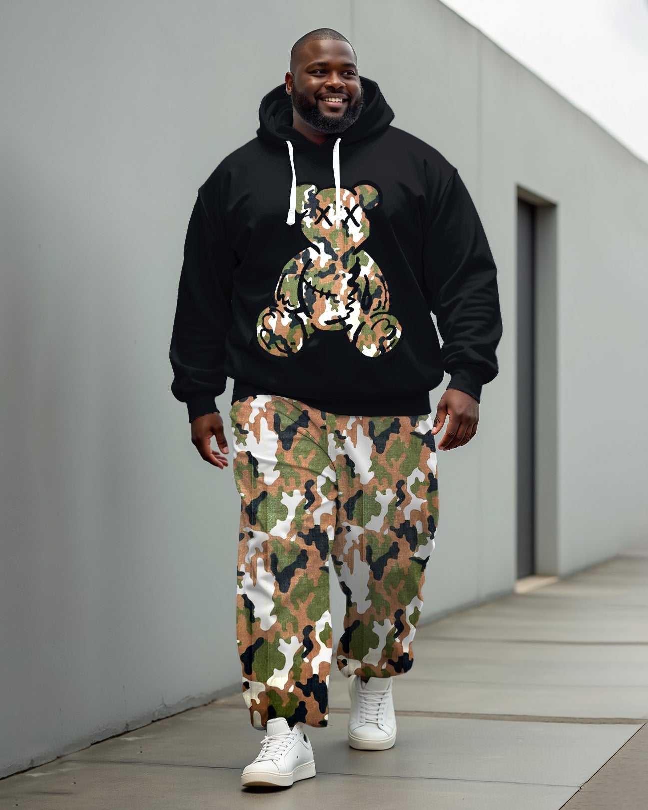 Big & Tall Graphic Camouflage Hoodie Sweatpants Set for big men view 1