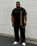 Big & Tall Black Colorblock T-Shirt Pants Set for big men view 1