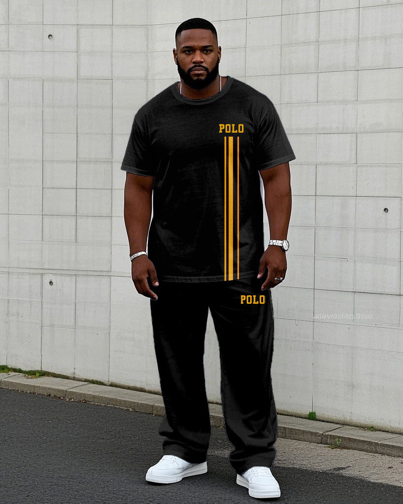 Big & Tall Black Colorblock T-Shirt Pants Set for big men view 1