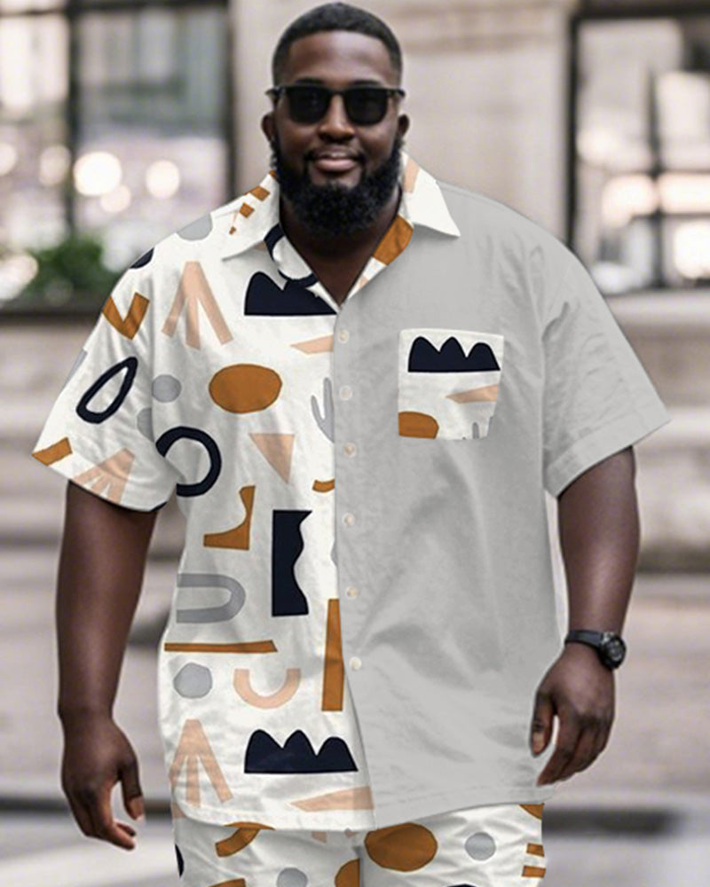 Big & Tall Gray Colorblock T-Shirt Shorts Set for big men view 2