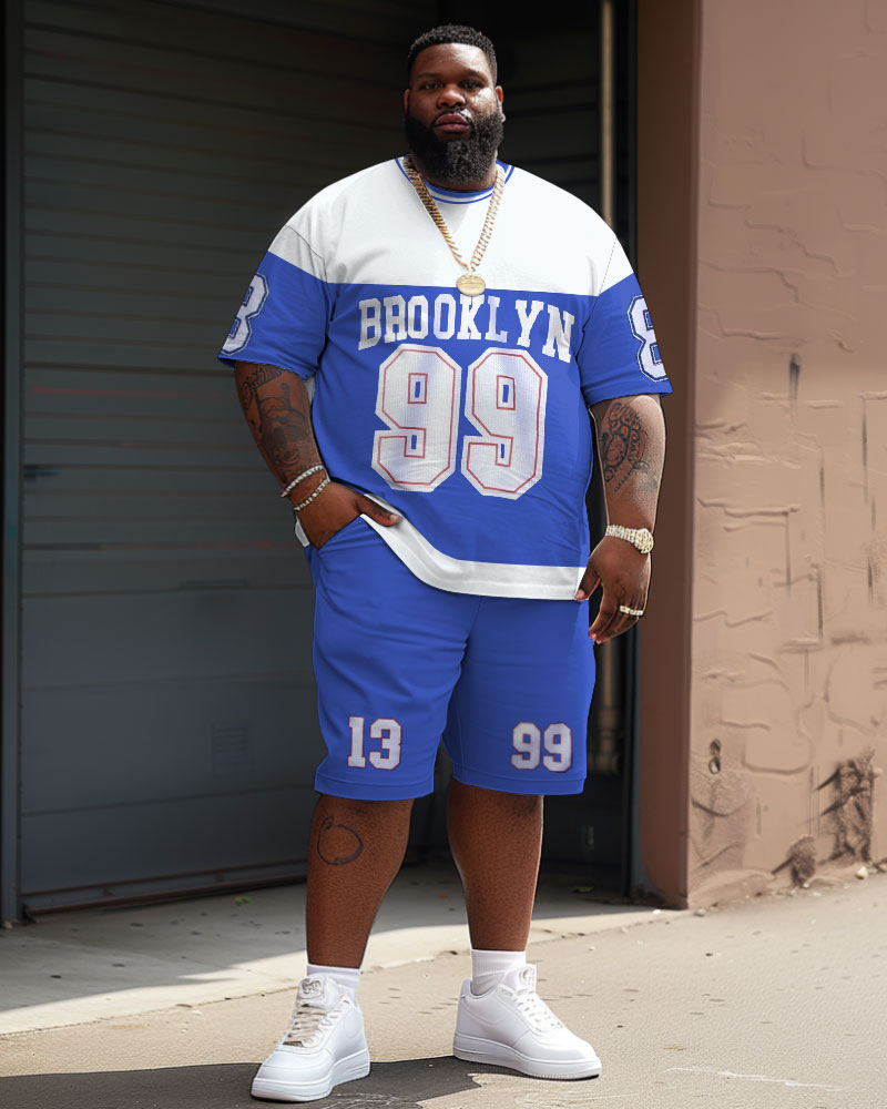 Big & Tall Colorblock Graphic T-Shirt Shorts Set for big men view 2