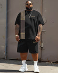 Big & Tall Plaid Graphic Patchwork T-Shirt Shorts Set for big men view 1
