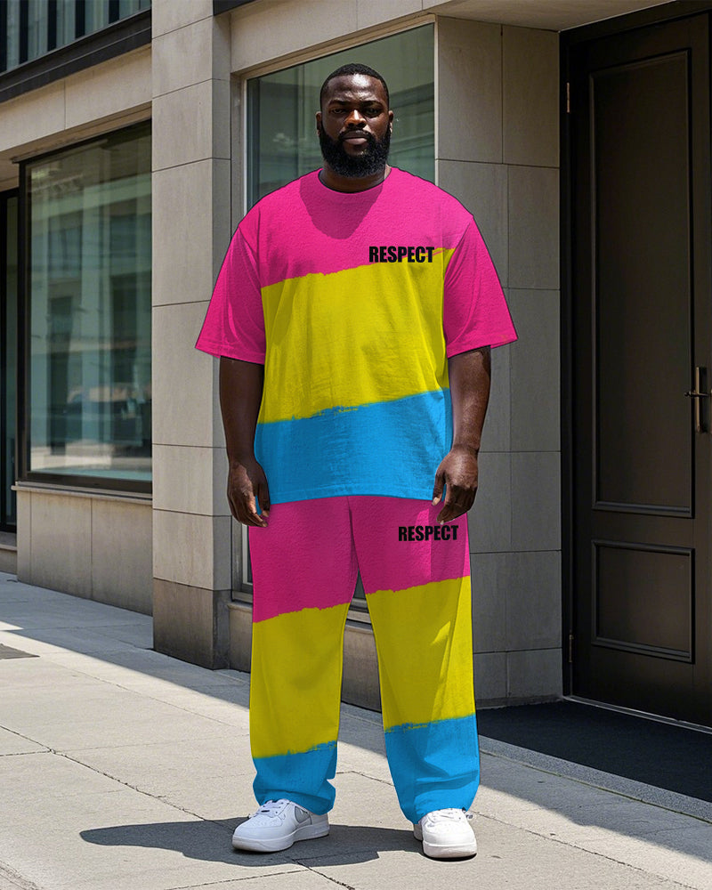 Big & Tall Colorblock Graphic T-Shirt Pants Set for big men view 1