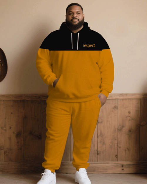 Big & Tall Black Orange Hoodie Sweatpants Set for big men view 1