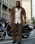 Big & Tall White Brown Colorblock T-Shirt Pants Set for big men view 1