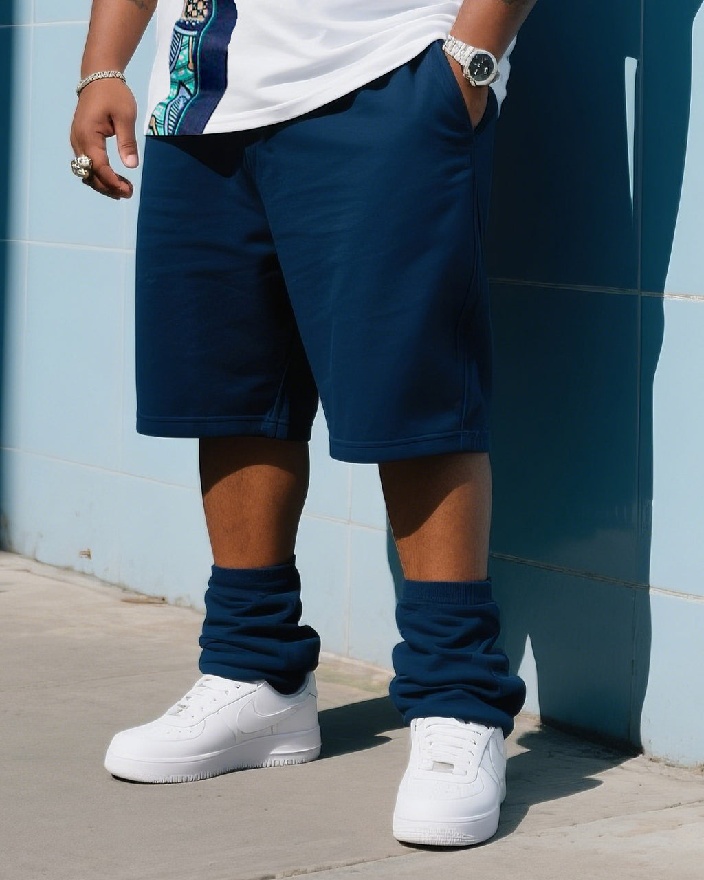 Big & Tall Striped T-Shirt Shorts Set for big men view 3