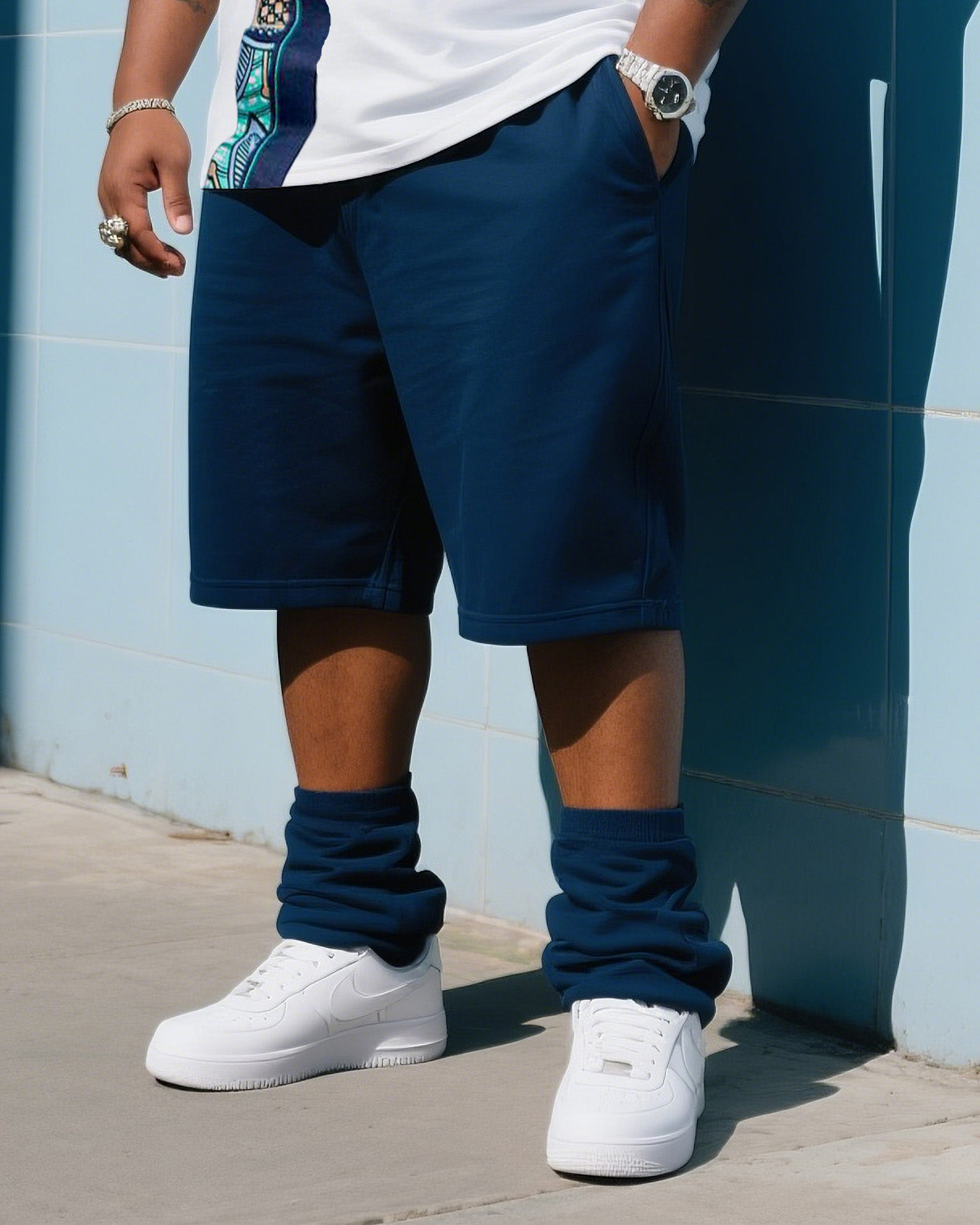 Big & Tall Striped T-Shirt Shorts Set for big men view 3