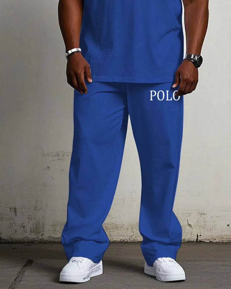 Big & Tall Black White Colorblock T-Shirt Pants Set for big men view 3