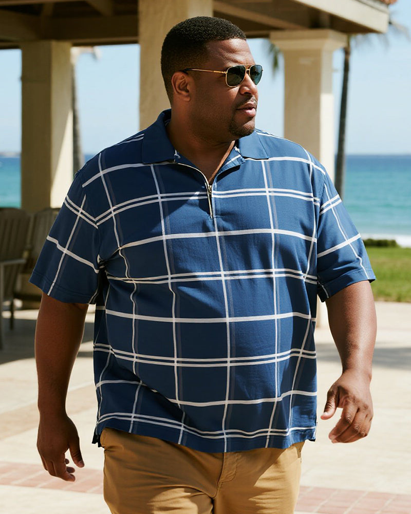 Big & Tall Blue Plaid Graphic Polo Shirt for big men