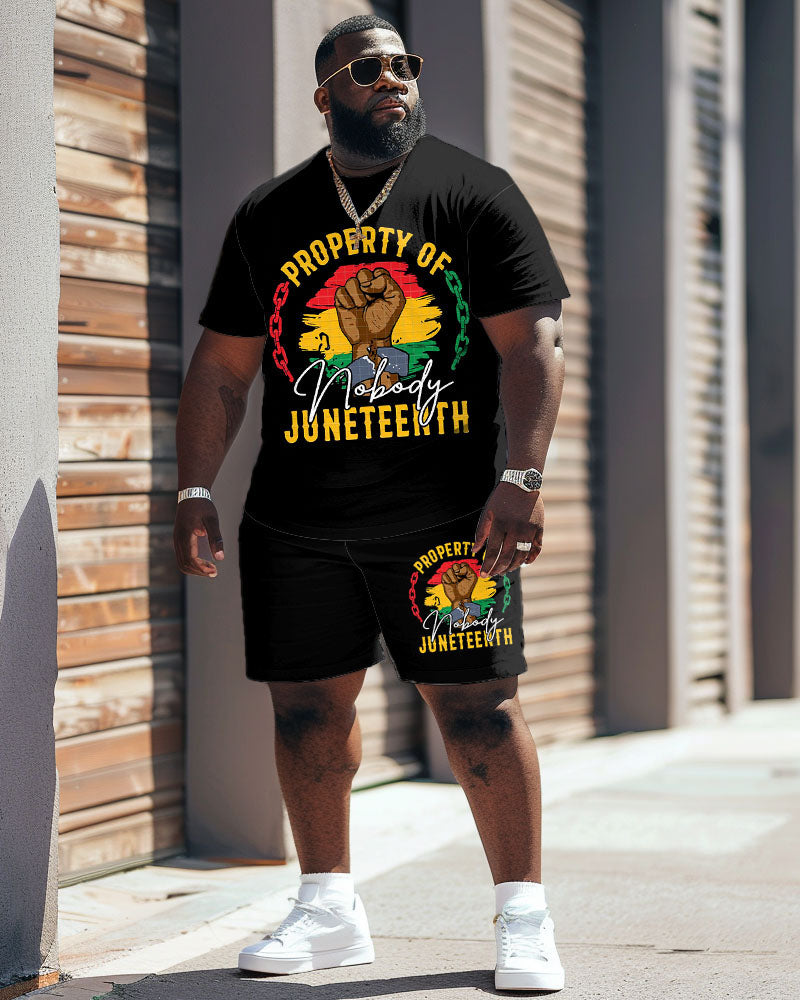 Big & Tall Black Juneteenth T-Shirt Shorts Set for big men view 2