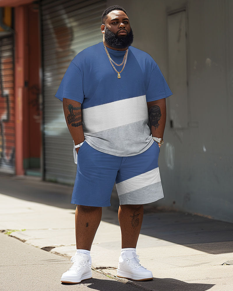 Big & Tall Blue Colorblock T-Shirt Shorts Set for big men view 2
