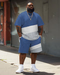 Big & Tall Blue Colorblock T-Shirt Shorts Set for big men view 2