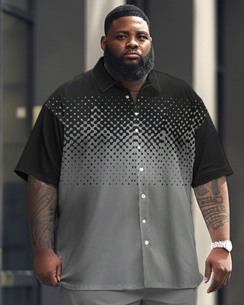 Big & Tall Gradient Patchwork Shirt Shorts Set for big men view 2