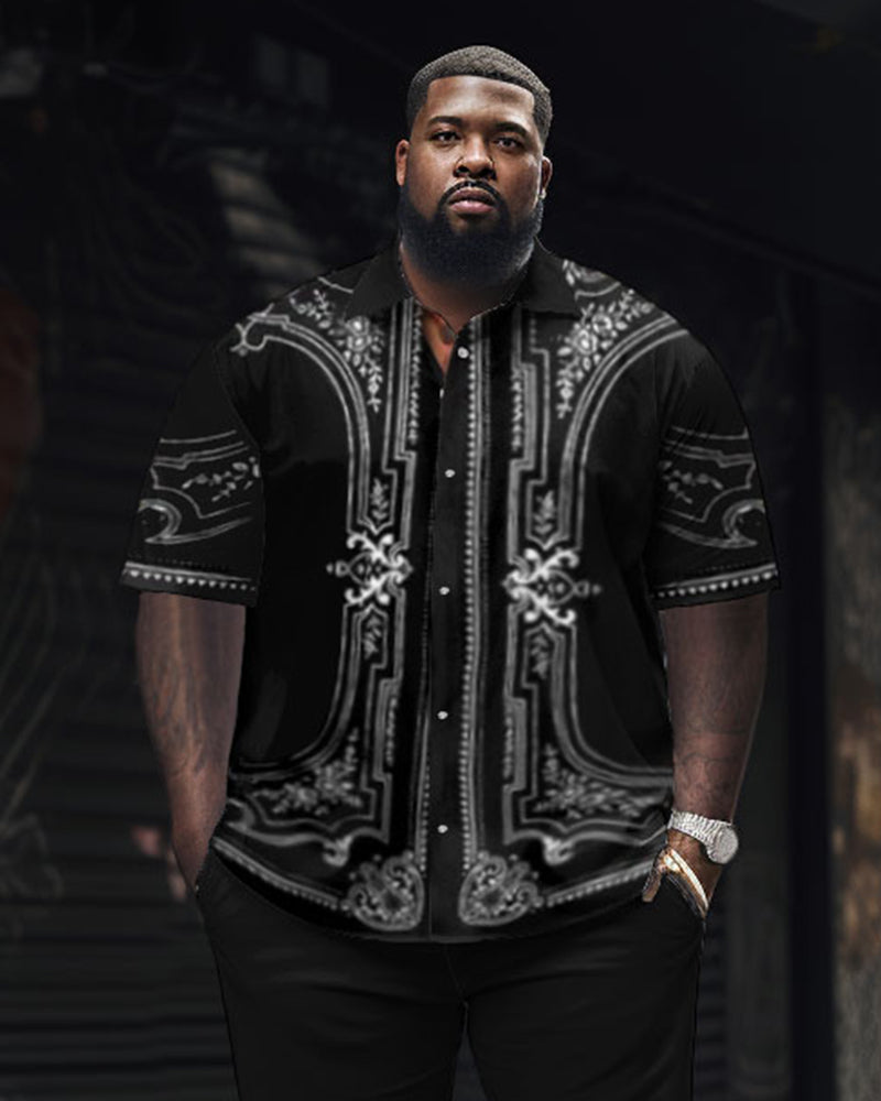 Big & Tall Black Geometric T-Shirt Pants Set for big men view 2
