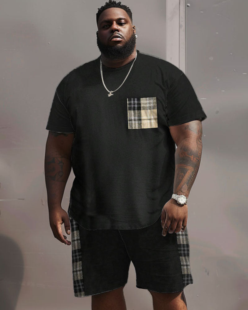 Big & Tall Plaid T-Shirt Shorts Set for big men view 1