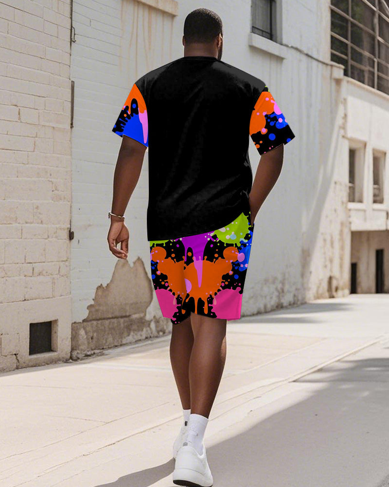Big & Tall Graphic Graffiti T-Shirt Shorts Set for big men view 4