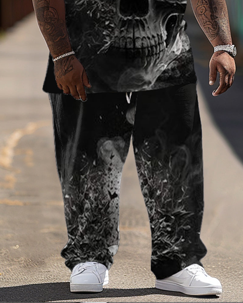 Big & Tall Gradient Graphic Skull T-Shirt Pants Set for big men view 3