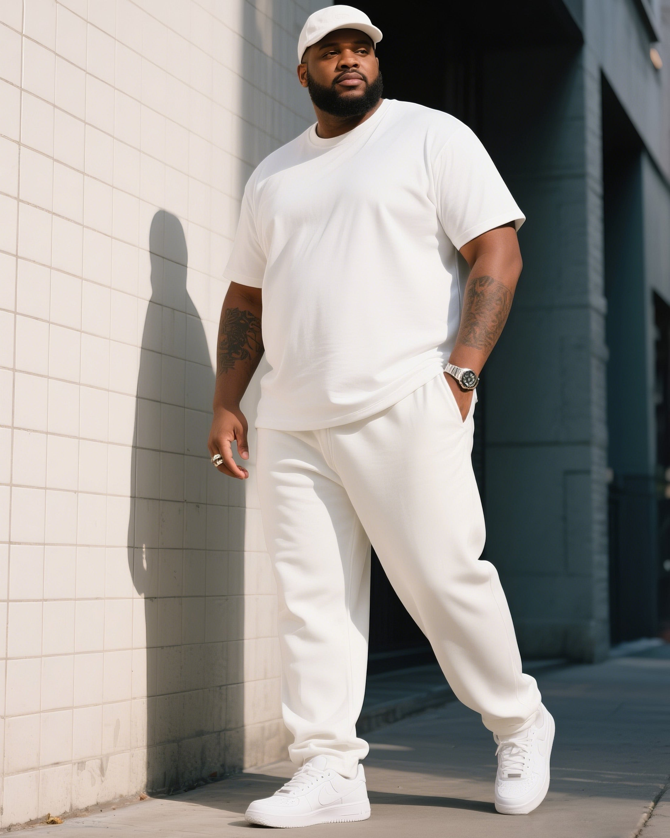 Big & Tall Solid Color T-Shirt Pants Set for big men view 1