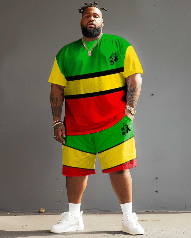 Big & Tall Reggae Striped T-Shirt Shorts Set for big men view 1
