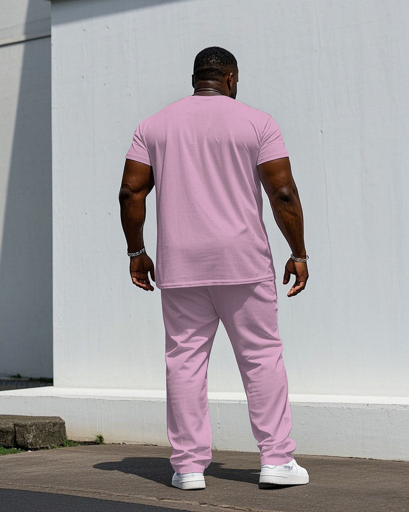 Big & Tall White Blue Colorblock T-Shirt Pants Set for big men view 2