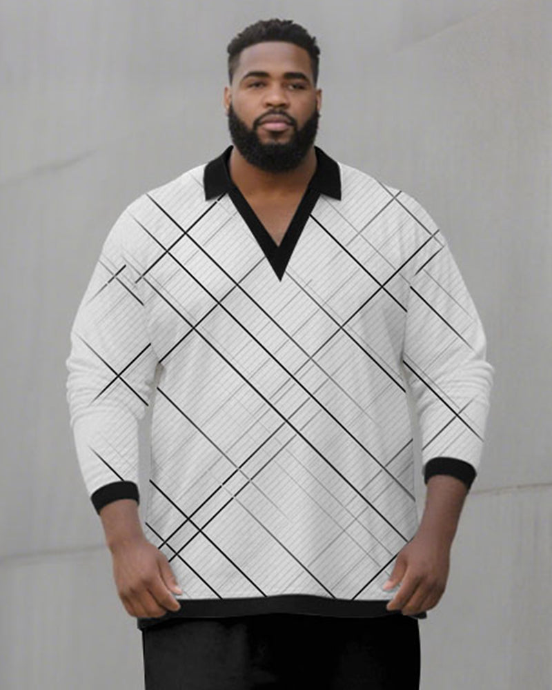 Big & Tall Black White Geometric Two-piece Set for big men view 2