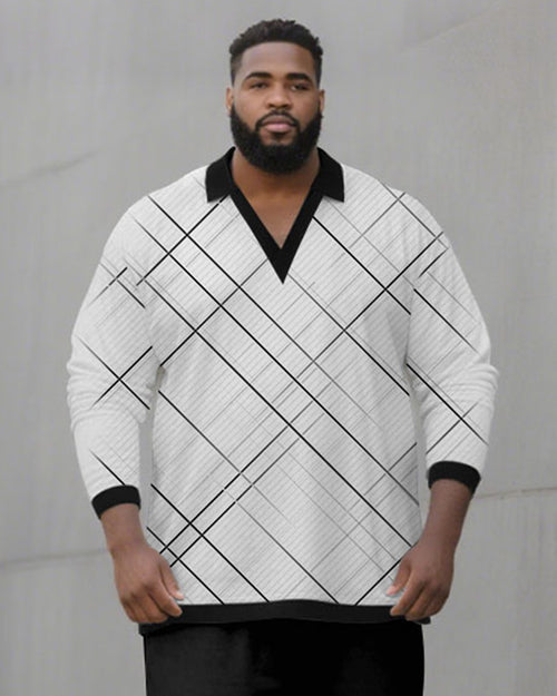 Big & Tall Black White Geometric Two-piece Set for big men view 2