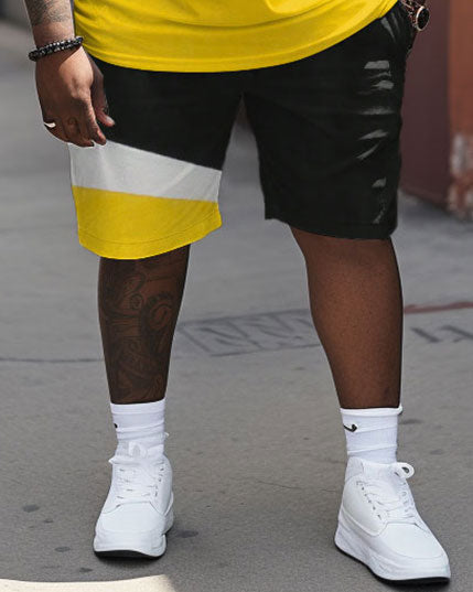 Big & Tall Patchwork Streetwear T-Shirt Shorts Set for big men view 3