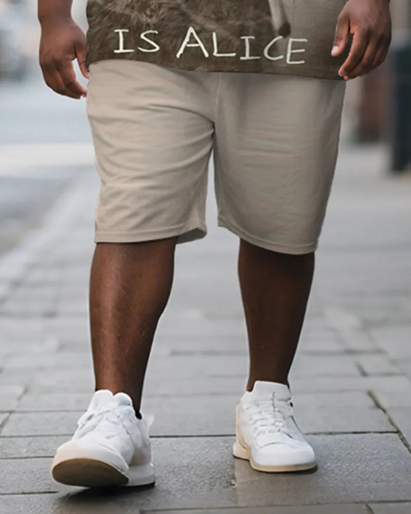Big & Tall Khaki Graphic T-Shirt Shorts Set for big men view 3