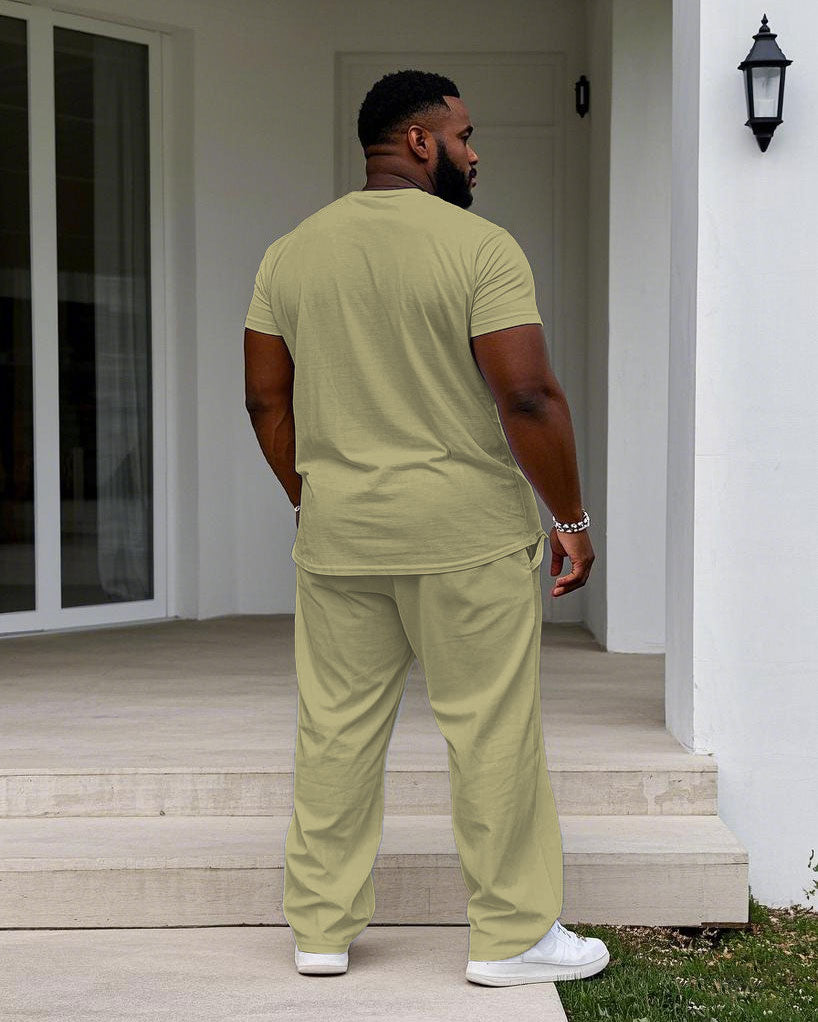 Big & Tall Khaki Colorblock T-Shirt Pants Set for big men view 4