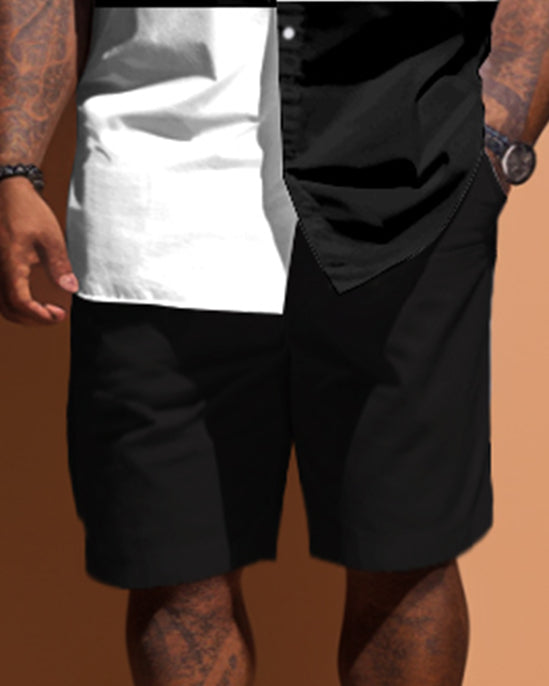 Big & Tall Black White Colorblock T-Shirt Shorts Set for big men view 3