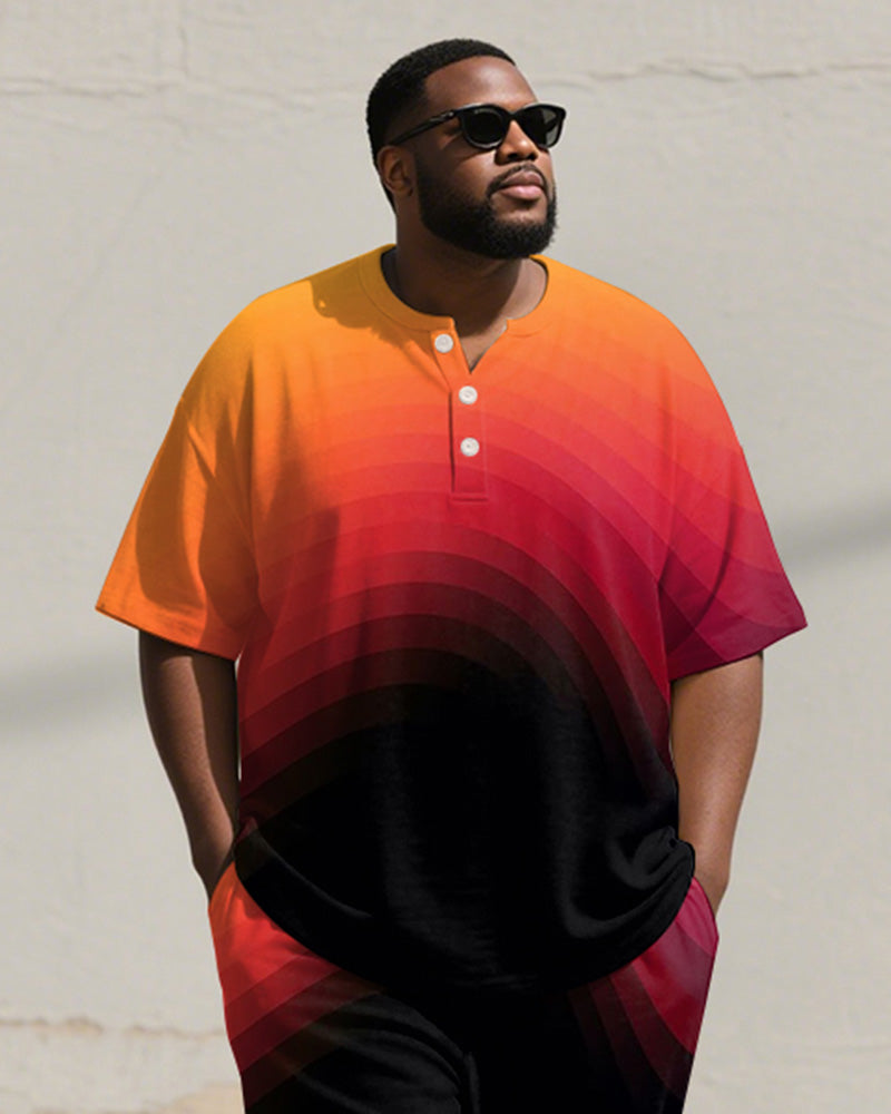 Big & Tall Orange Gradient Graphic T-Shirt Pants Set for big men view 2
