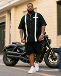 Big & Tall Black White Streetwear T-Shirt Shorts Set for big men view 1
