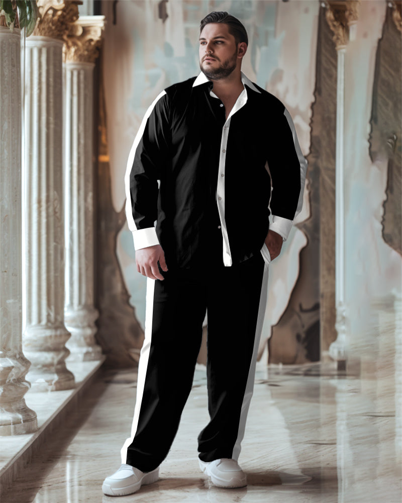 Big & Tall Colorblock Solid Color Two-piece Set for big men view 1