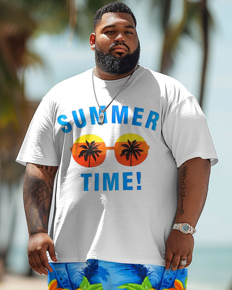 Big & Tall Hawaiian Graphic Floral T-Shirt Shorts Set for big men view 3