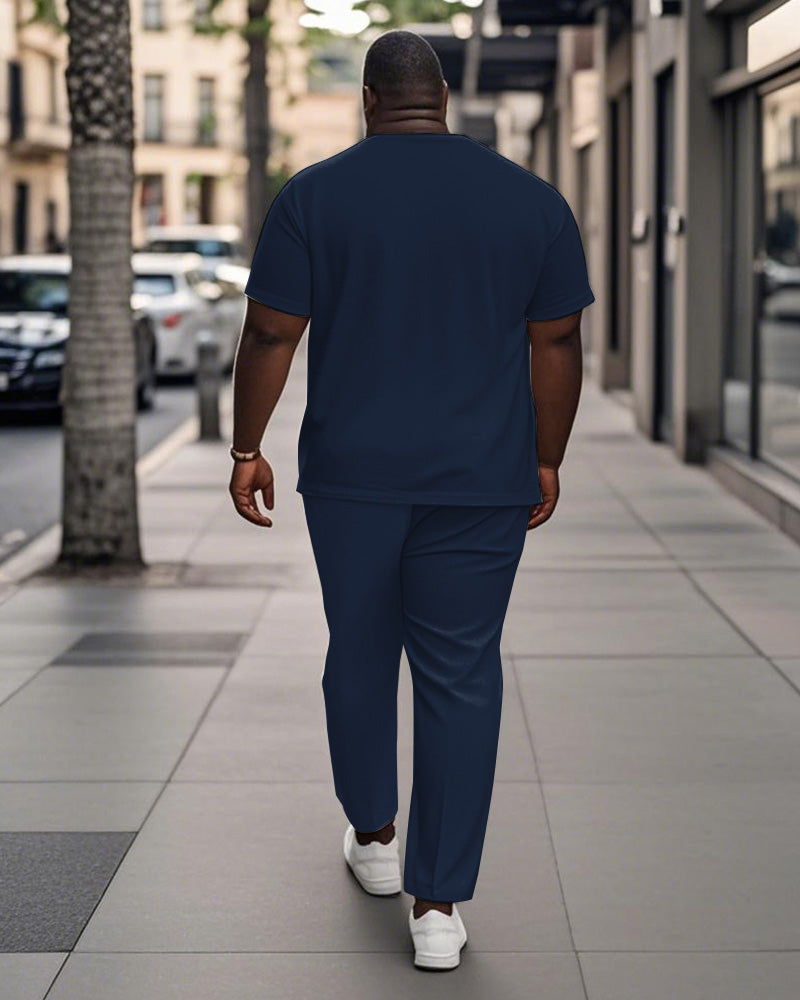 Big & Tall Blue Gradient Graphic T-Shirt Pants Set for big men view 4