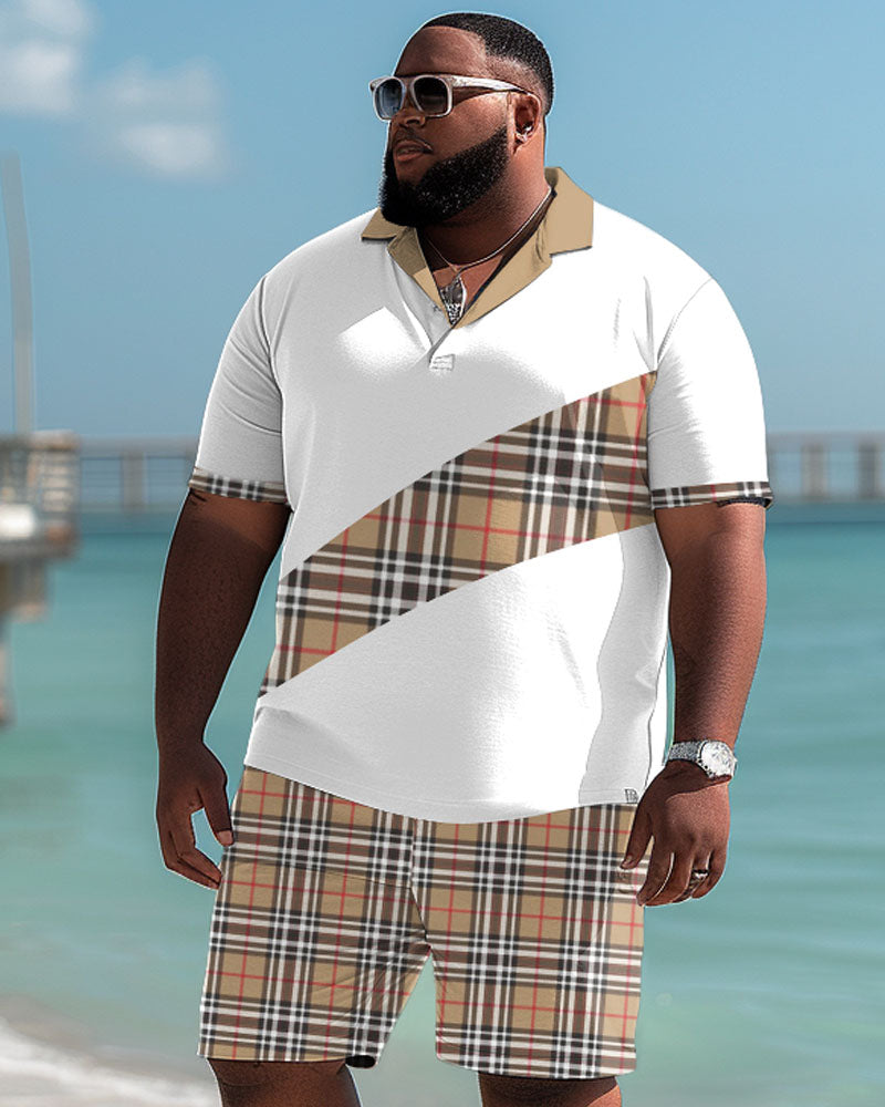 Big & Tall Colorblock Plaid Polo Shorts Set for big men view 1