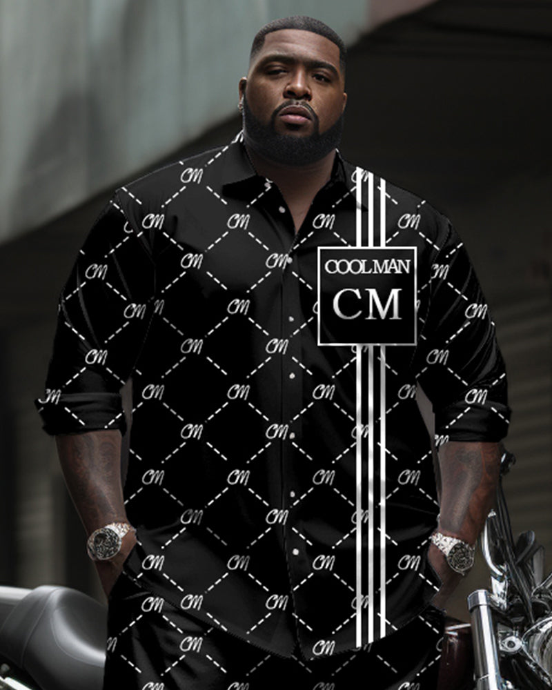 Big & Tall Black Graphic T-Shirt Pants Set for big men view 2