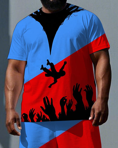 Big & Tall Colorblock Graphic T-Shirt Shorts Set for big men view 2