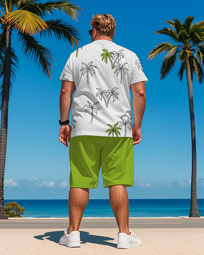 Big & Tall Green Hawaiian Graphic T-Shirt Shorts Set for big men view 4