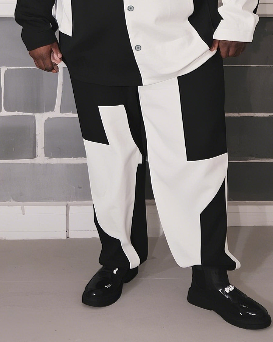 Big & Tall Black White Colorblock T-Shirt Pants Set for big men view 3