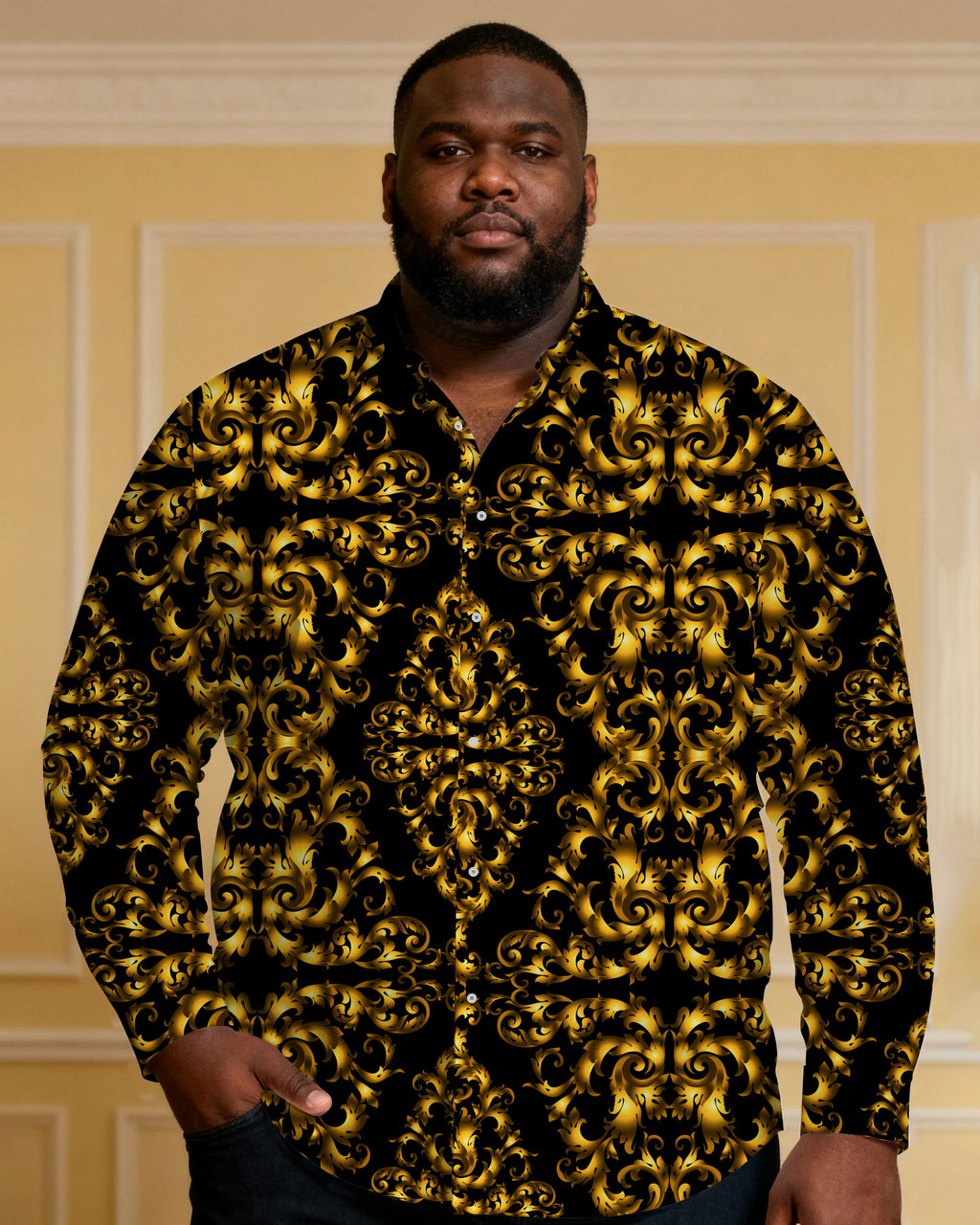 Big & Tall Black Business Casual Long Sleeve Shirt for big men view 1
