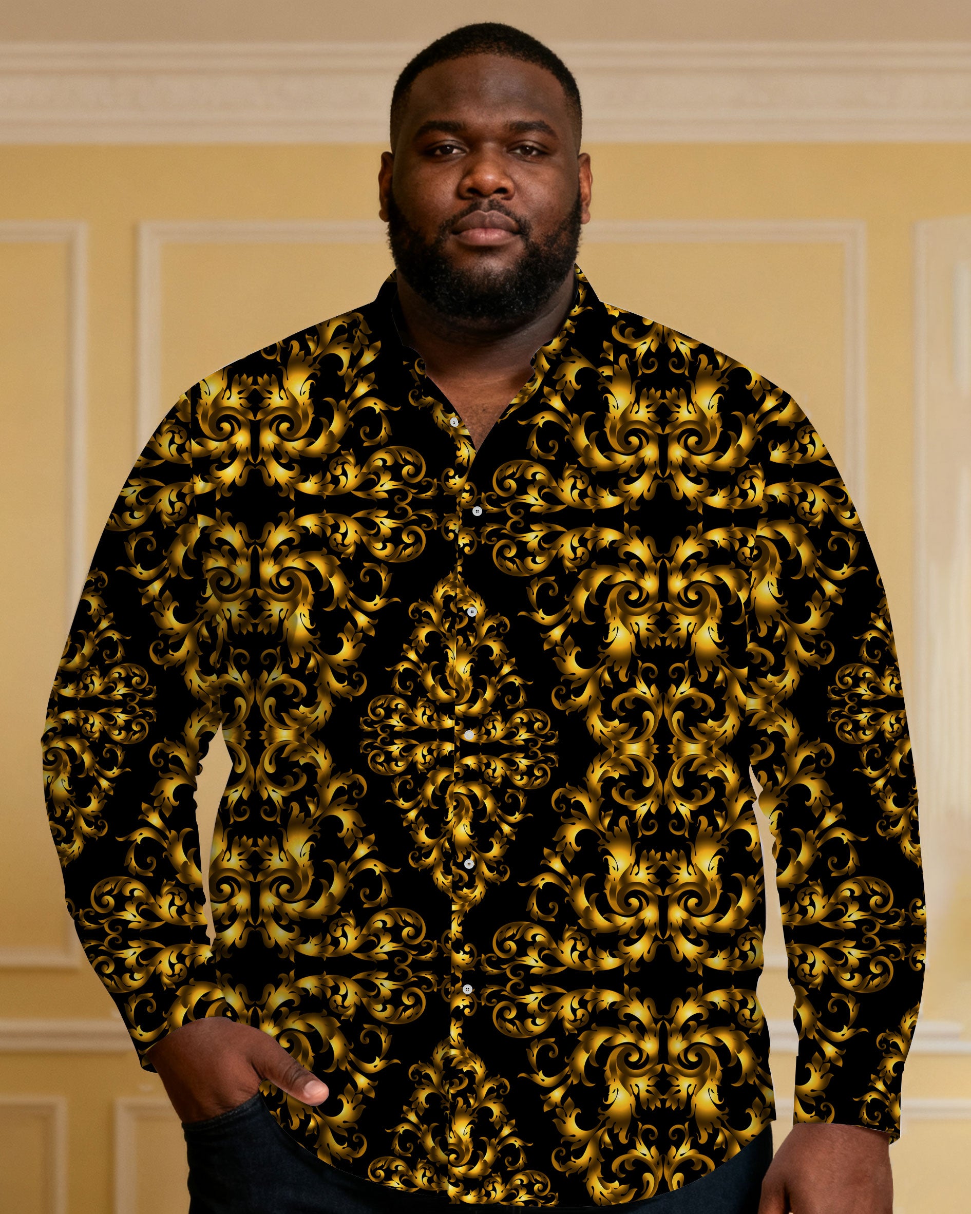 Big & Tall Black Business Casual Long Sleeve Shirt for big men view 1