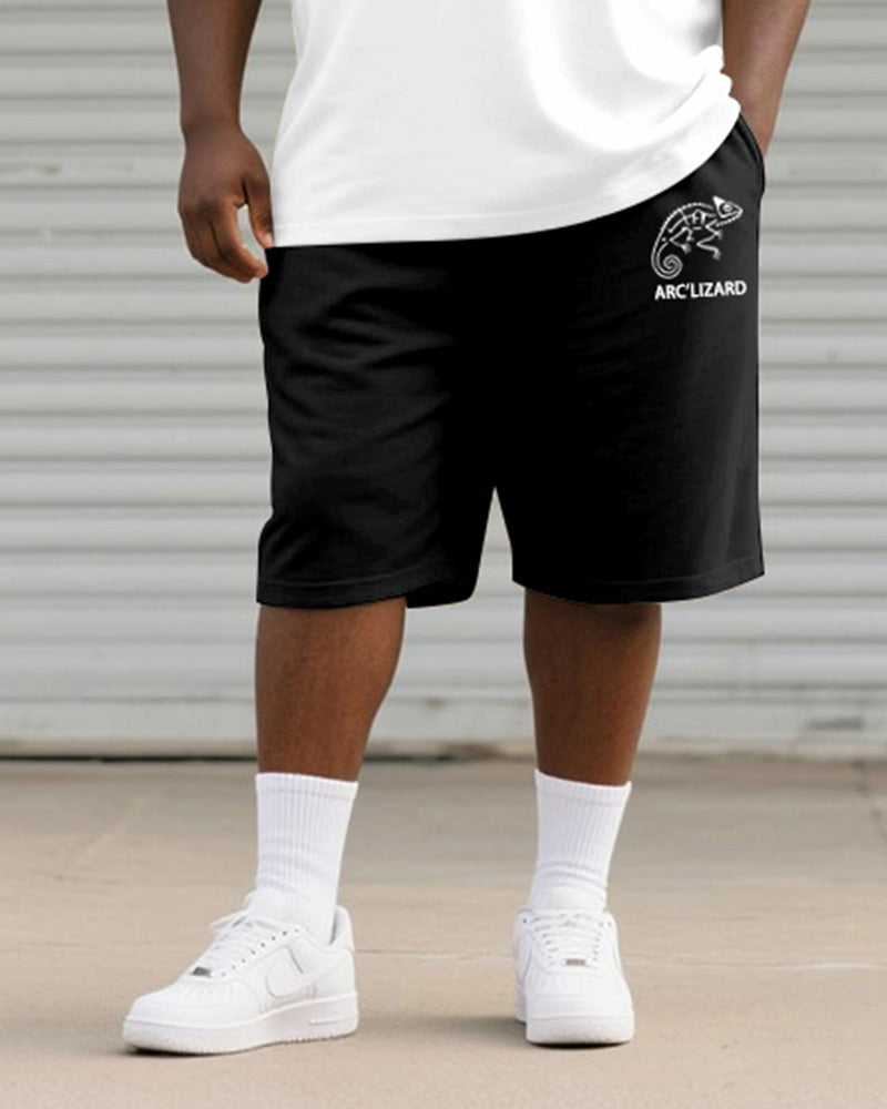 Big & Tall Black White Graphic T-Shirt Shorts Set for big men view 3