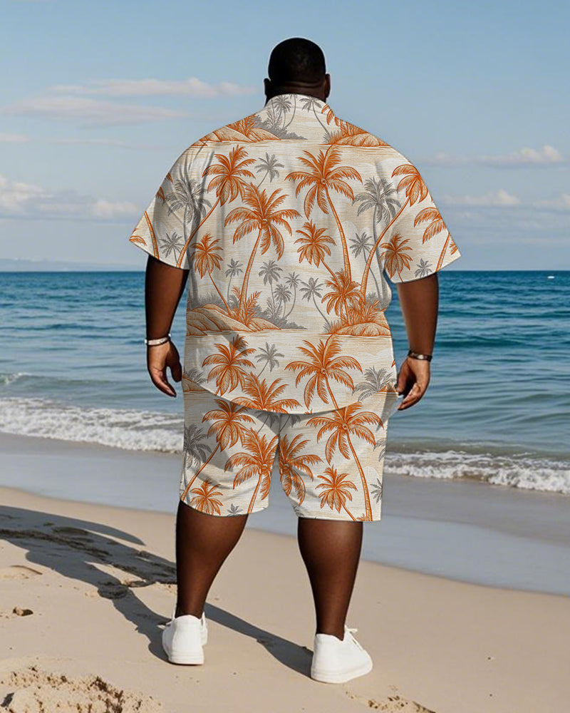 Big & Tall Orange Gray Hawaiian T-Shirt Shorts Set for big men view 4