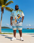 Big & Tall Blue Hawaiian Graphic T-Shirt Shorts Set for big men view 2