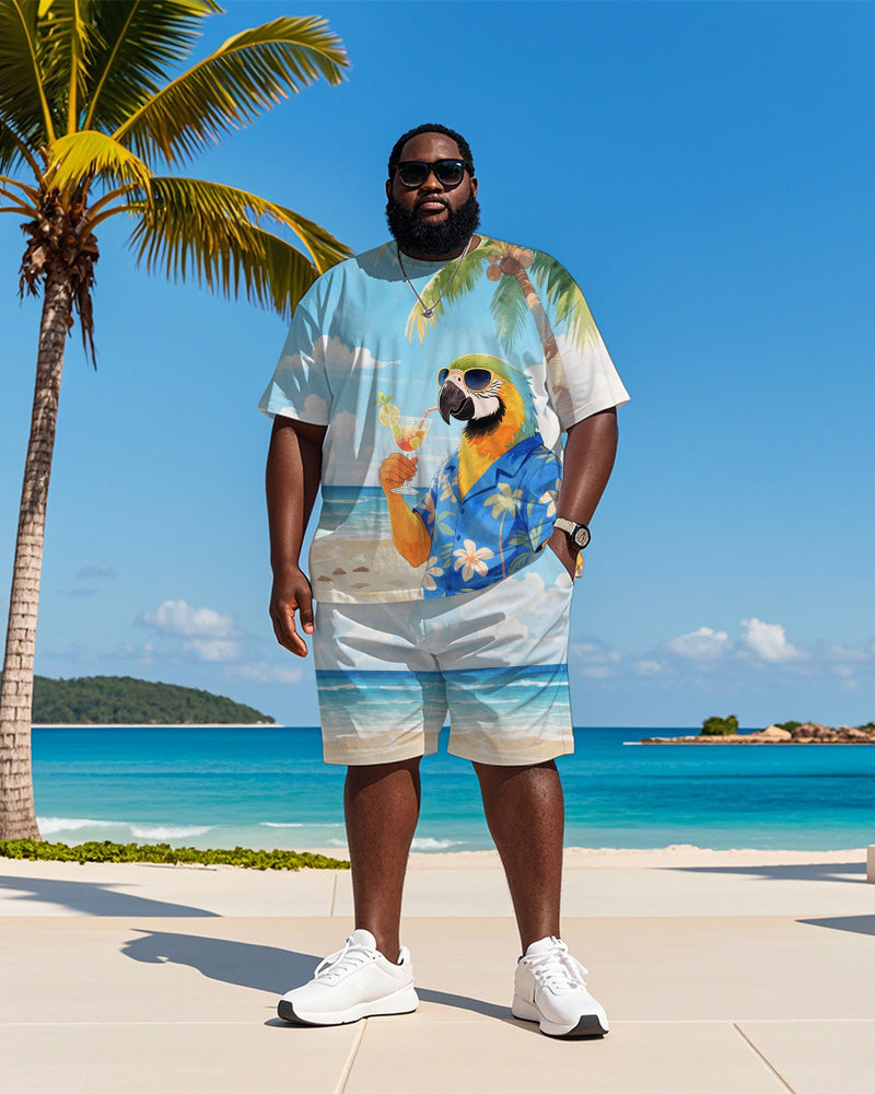 Big & Tall Blue Hawaiian Graphic T-Shirt Shorts Set for big men view 2